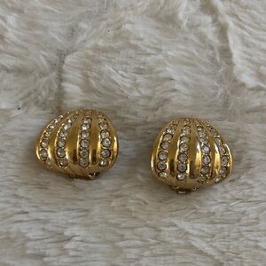 Elegant Gold Tone and Crystal Clip-On Earrings Vintage